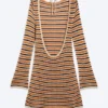Knitted Open-Back Dress – Striped Orange Knitted Open-Back Dress – Striped Orange