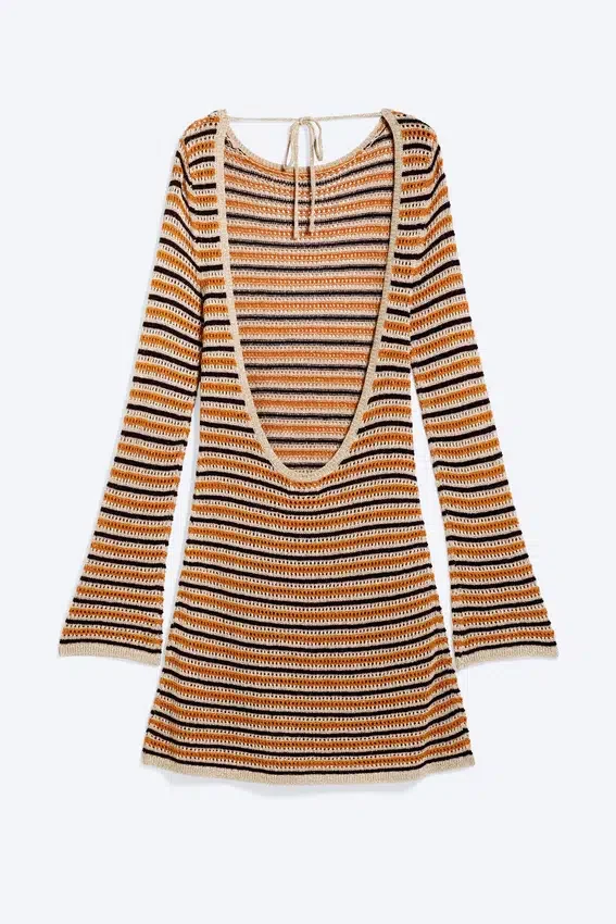 Knitted Open-Back Dress – Striped Orange Knitted Open-Back Dress – Striped Orange