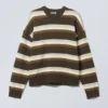 Knitted Oversized Boxy Cotton Sweater – Striped Brown Knitted Oversized Boxy Cotton Sweater – Striped Brown