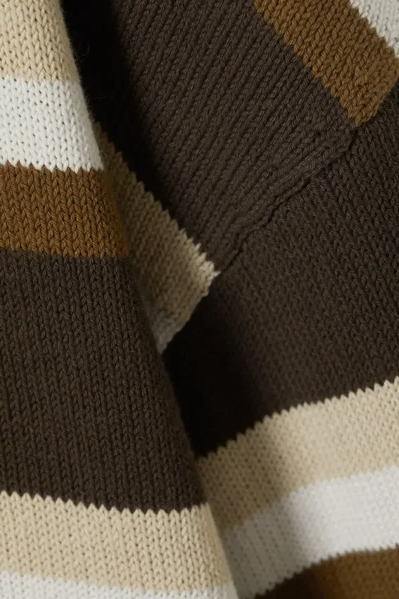 Knitted Oversized Boxy Cotton Sweater – Striped Brown Knitted Oversized Boxy Cotton Sweater – Striped Brown