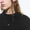 Knitted Short-Sleeved Button-Up Shirt – Black Knitted Short-Sleeved Button-Up Shirt – Black