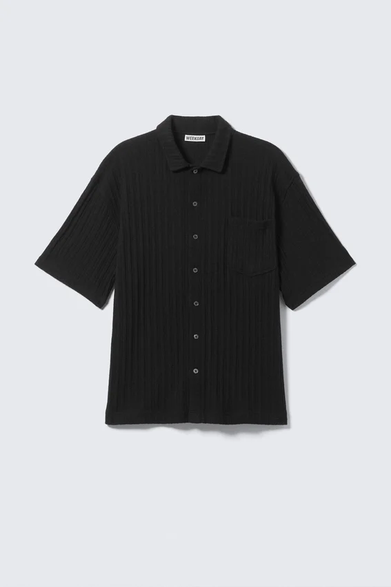 Knitted Short-Sleeved Button-Up Shirt – Black Knitted Short-Sleeved Button-Up Shirt – Black