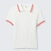 Knitted Short-Sleeved Cotton Polo Top – White – Red Stripes Knitted Short-Sleeved Cotton Polo Top – White – Red Stripes
