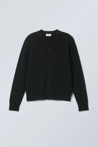 Knitted Single-Breasted Cardigan – Black