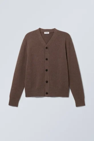 Knitted Single-Breasted Cardigan – Dark Mole