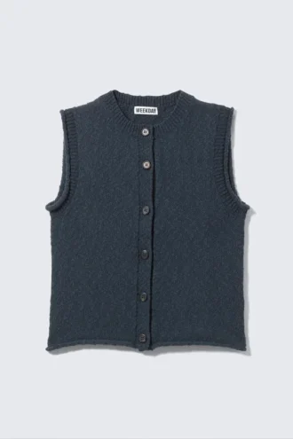 Knitted Single-Breasted Vest – Dark Navy Blue Knitted Single-Breasted Vest – Dark Navy Blue