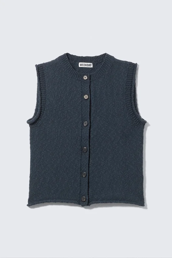 Knitted Single-Breasted Vest – Dark Navy Blue Knitted Single-Breasted Vest – Dark Navy Blue