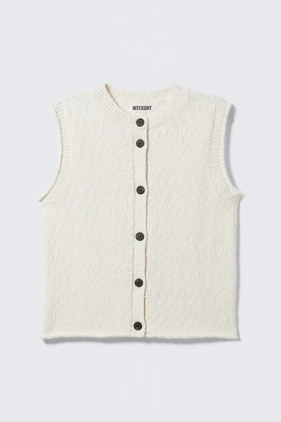 Knitted Single-Breasted Vest – Off-White Knitted Single-Breasted Vest – Off-White