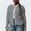 Knitted Slim Fit Zip Hoodie – Black & White Stripes Knitted Slim Fit Zip Hoodie – Black & White Stripes