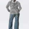Knitted Slim Fit Zip Hoodie – Black & White Stripes Knitted Slim Fit Zip Hoodie – Black & White Stripes