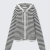 Knitted Slim Fit Zip Hoodie – Black & White Stripes Knitted Slim Fit Zip Hoodie – Black & White Stripes