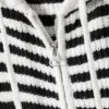 Knitted Slim Fit Zip Hoodie – Black & White Stripes Knitted Slim Fit Zip Hoodie – Black & White Stripes