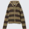 Knitted Slim Fit Zip Hoodie – Dark Mole & Brown Stripes Knitted Slim Fit Zip Hoodie – Dark Mole & Brown Stripes