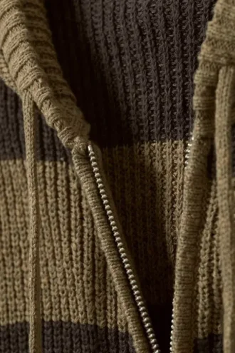 Knitted Slim Fit Zip Hoodie – Dark Mole & Brown Stripes
