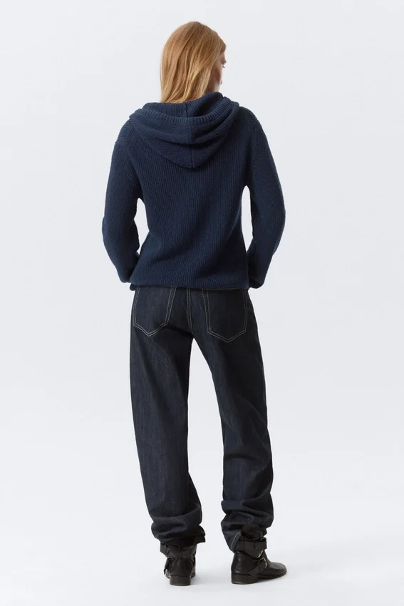 Knitted Slim Fit Zip Hoodie – Dark Navy Blue Knitted Slim Fit Zip Hoodie – Dark Navy Blue