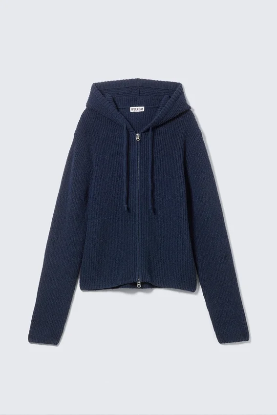 Knitted Slim Fit Zip Hoodie – Dark Navy Blue Knitted Slim Fit Zip Hoodie – Dark Navy Blue