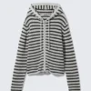 Knitted Slim Fit Zip Hoodie – Striped Grey Melange Knitted Slim Fit Zip Hoodie – Striped Grey Melange