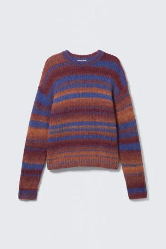 Knitted Space Dye Crewneck Sweater – Orange Multi Stripe