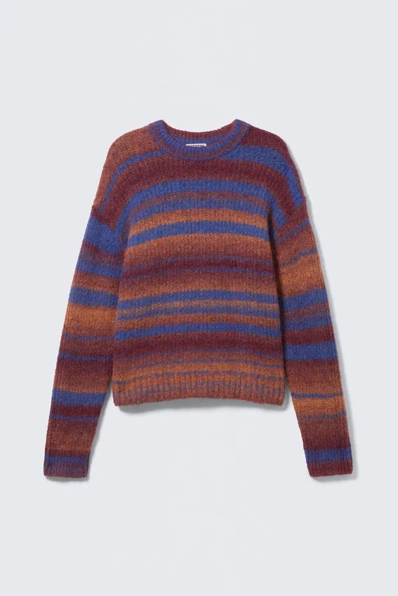 Knitted Space Dye Crewneck Sweater – Orange Multi Stripe Knitted Space Dye Crewneck Sweater – Orange Multi Stripe