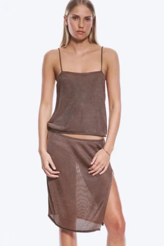 Knitted Square Neck Camisole – Brown