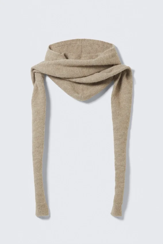 Knitted Tie Hood Scarf – Beige Knitted Tie Hood Scarf – Beige