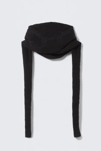 Knitted Tie Hood Scarf – Black
