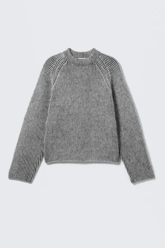 Knitted Two-Tone Wool Blend Sweater – Two-Tone Light Grey