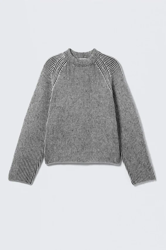 Knitted Two-Tone Wool Blend Sweater – Two-Tone Light Grey Knitted Two-Tone Wool Blend Sweater – Two-Tone Light Grey