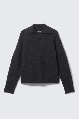 Knitted Wool-Blend Polo Sweater – Dark Navy Blue