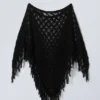 Knitted Wool Blend Poncho – Black
