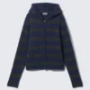 Knitted Wool-Blend Zip Hoodie – Blue & Grey Stripes Knitted Wool-Blend Zip Hoodie – Blue & Grey Stripes