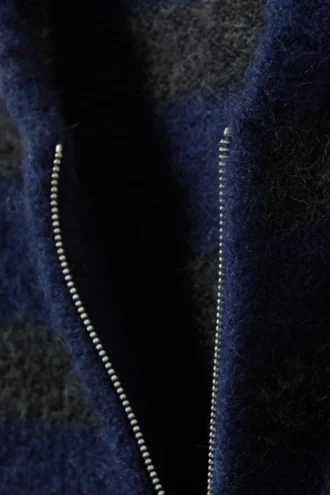 Knitted Wool-Blend Zip Hoodie – Blue & Grey Stripes