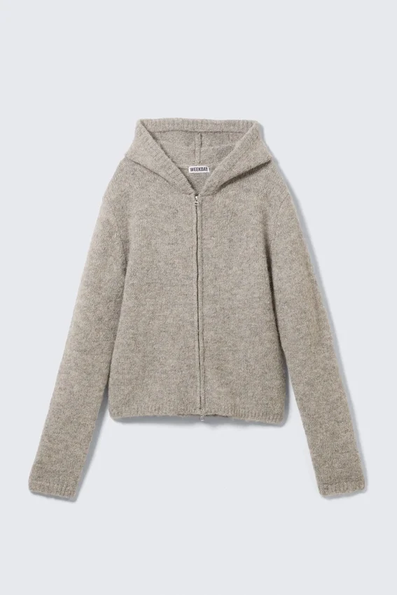 Knitted Wool-Blend Zip Hoodie – Dark Mole Melange Knitted Wool-Blend Zip Hoodie – Dark Mole Melange