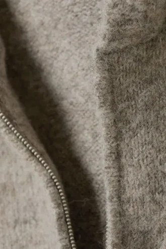 Knitted Wool-Blend Zip Hoodie – Dark Mole Melange