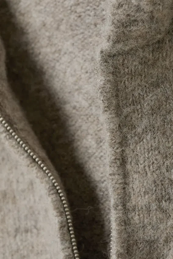 Knitted Wool-Blend Zip Hoodie – Dark Mole Melange Knitted Wool-Blend Zip Hoodie – Dark Mole Melange