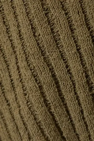Knitted Wrap-Shaped Asymmetric V-Neck Sweater – Dark Khaki Green