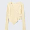Knitted Wrap-Shaped Asymmetric V-Neck Sweater – Light Dusty Beige Knitted Wrap-Shaped Asymmetric V-Neck Sweater – Light Dusty Beige