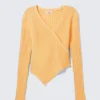 Knitted Wrap-Shaped Asymmetric V-Neck Sweater – Yellow Knitted Wrap-Shaped Asymmetric V-Neck Sweater – Yellow