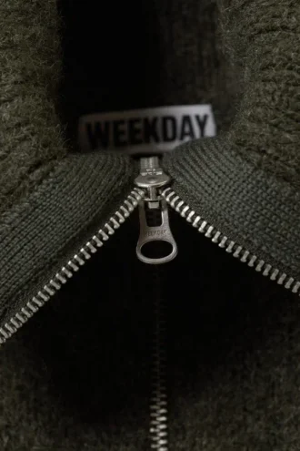 Knitted Zip Vest – Dark Khaki Green