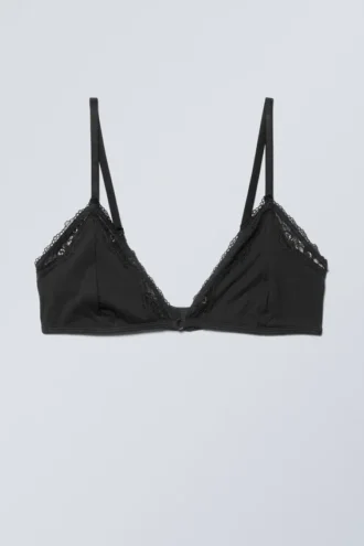 Lace Cotton Trim Bra – Black Lace Cotton Trim Bra – Black