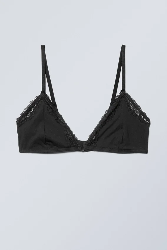 Lace Cotton Trim Bra – Black Lace Cotton Trim Bra – Black