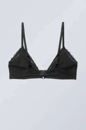 Lace Cotton Trim Bra – Black Lace Cotton Trim Bra – Black