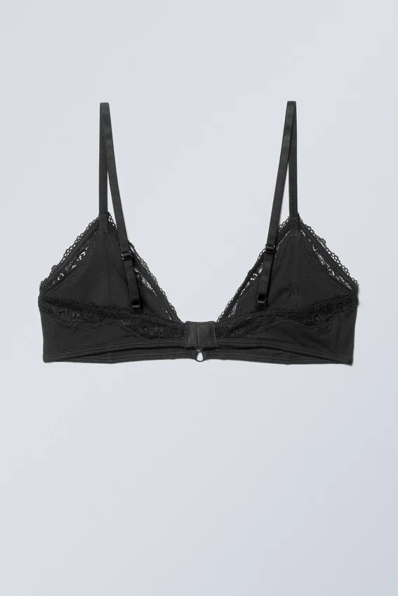 Lace Cotton Trim Bra – Black Lace Cotton Trim Bra – Black