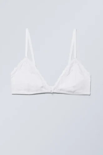 Lace Cotton Trim Bra – White Lace Cotton Trim Bra – White