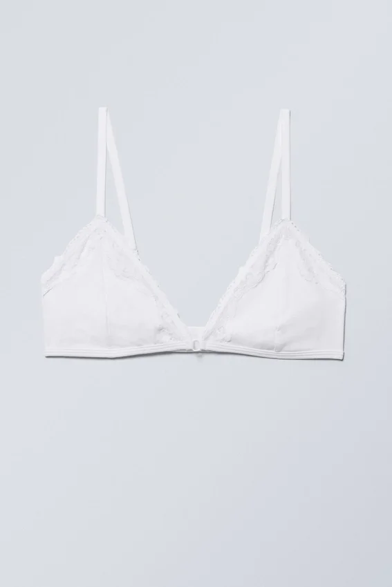 Lace Cotton Trim Bra – White Lace Cotton Trim Bra – White