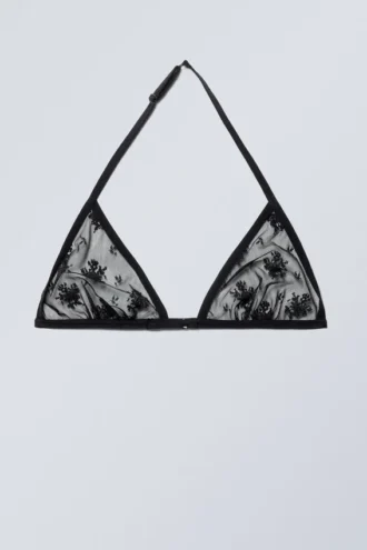 Lace Halter Neck Bra – Black
