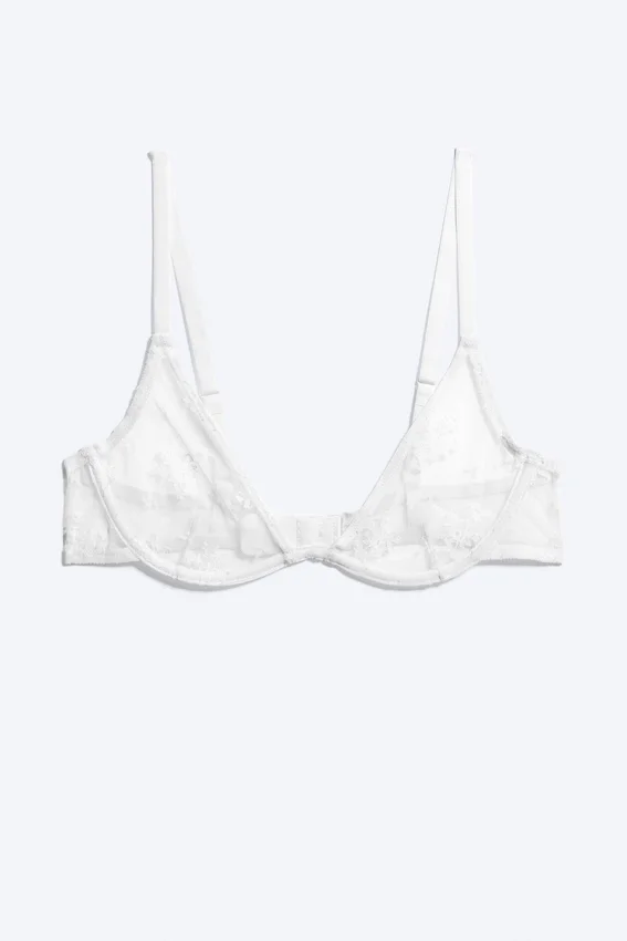 Lace Plunge Wire Bra – White Lace Plunge Wire Bra – White