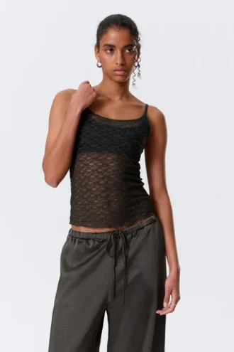 Lace Pyjama Tank Top – Dark Grey
