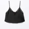 Lace Satin Strap Top – Black