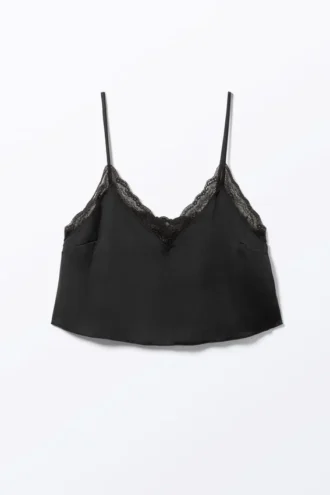 Lace Satin Strap Top – Black